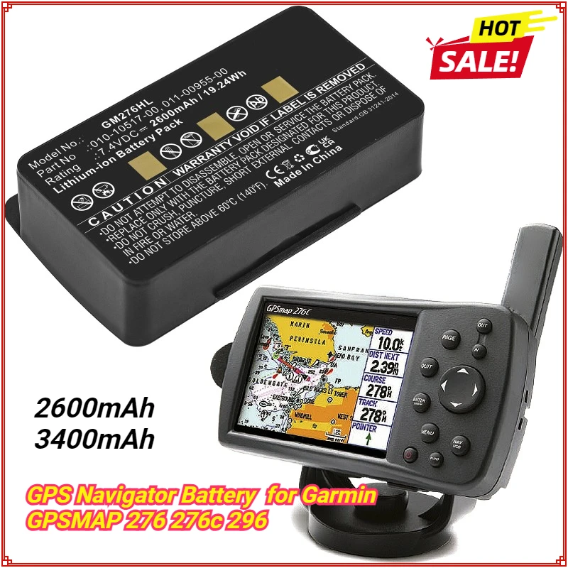 

GPS Navigator Battery 2600mAh/3400mAh 010-10517-00 for Garmin GPSMAP 276 276C 296 376C 378 478 495 EGM478 010-00543-00