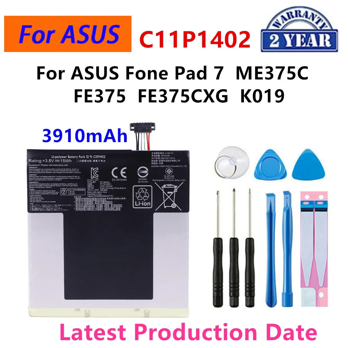 

Brand New Battery C11P1402 3910mAh For ASUS Fone Pad 7, Pad7, ME375C, FE375, FE375CXG, K019 Tablets Battery+Tools