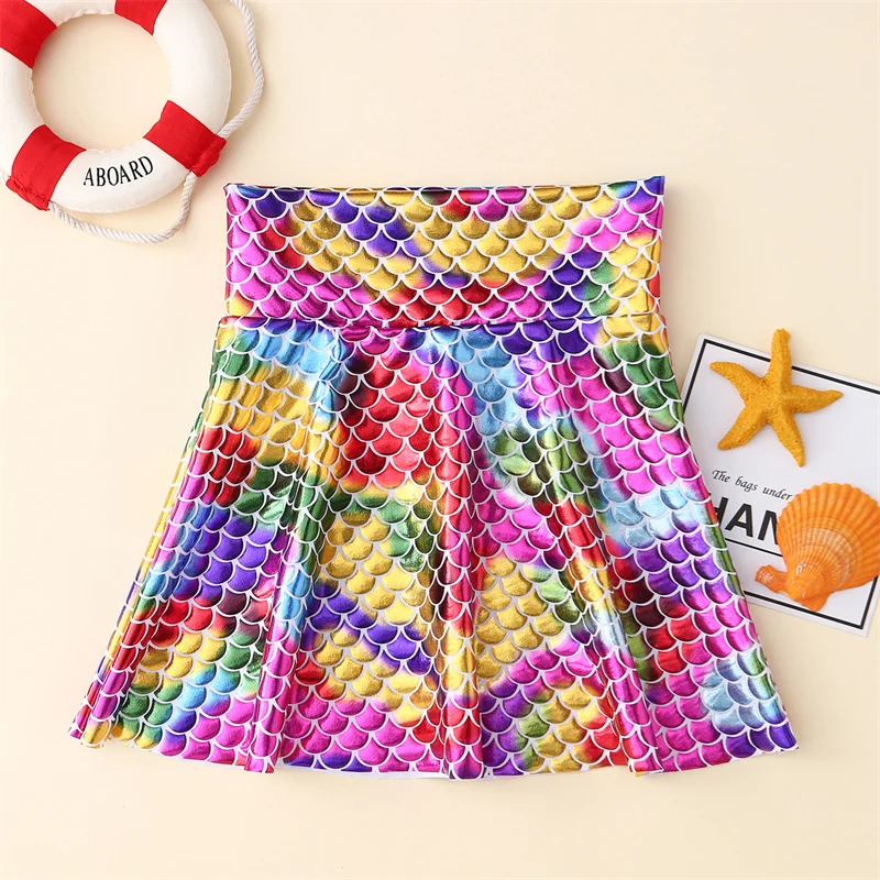 Fish Scale Halfbody Skirt Fish Scale Skirt Rainbow Skirt Tutu Skirt Preschool Children\'s Color Matching Short Skirt Birthday Par