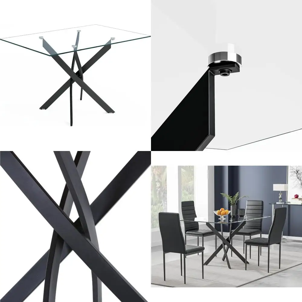

Modern Rectangular Tempered Glass Dining Table with Black Metal Legs, 47 Inch Kitchen and Home Office Table
