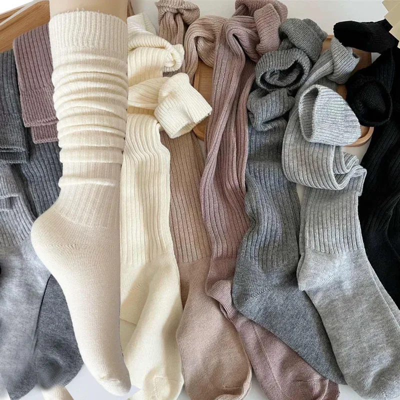 Women Long Socks Cashmere Women Boot Solid Wool Thigh Stocking Skinny Casual Cotton Over Knee-High Fluffy Female Long Knee Sock