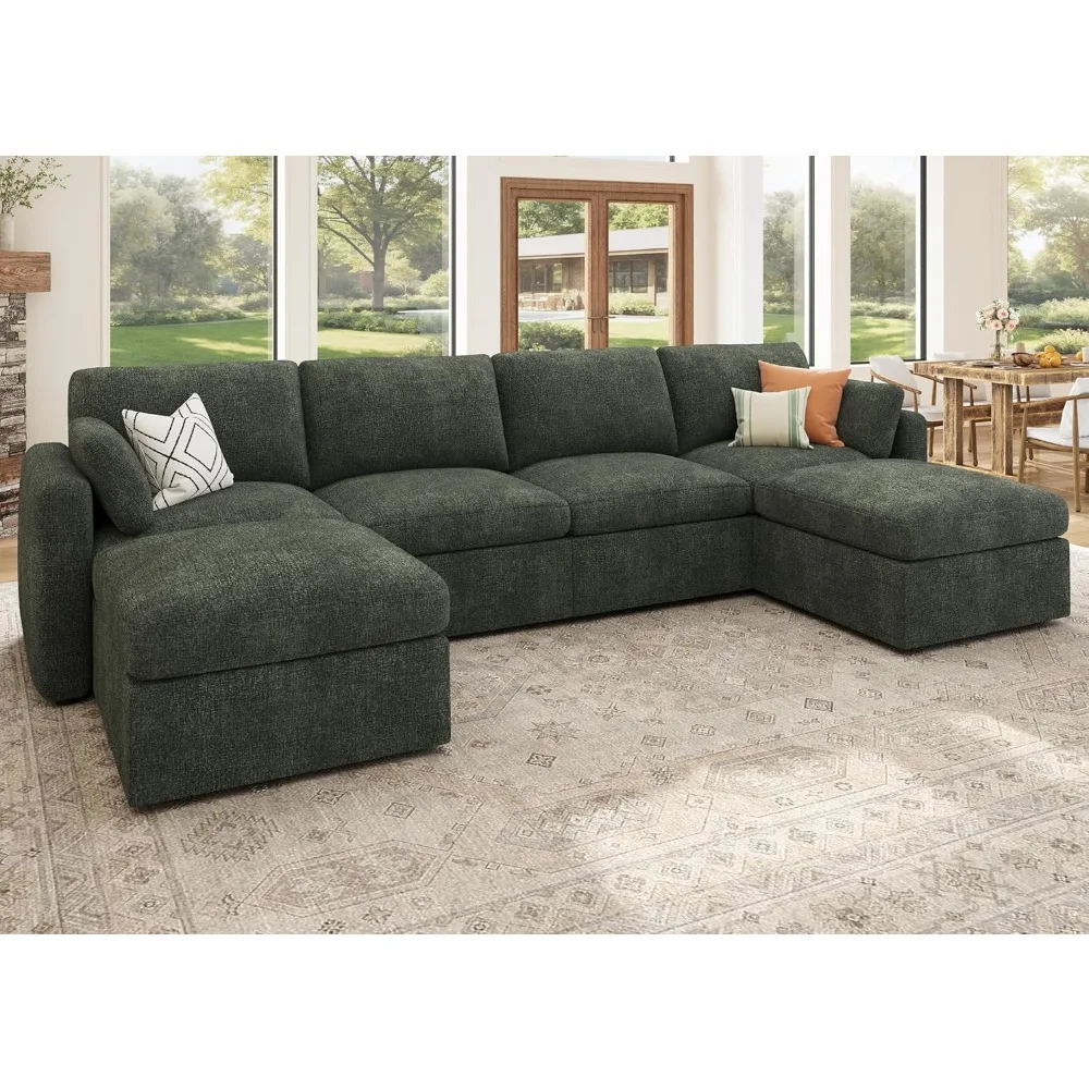 Sectional Couch with Storage Seats, Modular Sectional Sofa with Storage Ottoman, U Shaped Sectional Couches for Living Ro