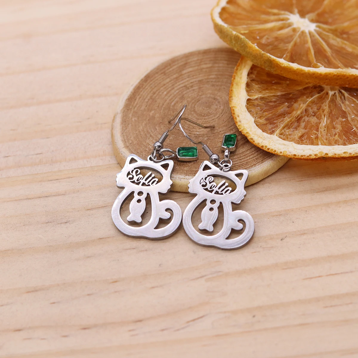 Todorova Personalized Cat & Fish Earrings, Custom Name Cute Kitten Drop Earrings, Adorable Animal Jewelry for Women