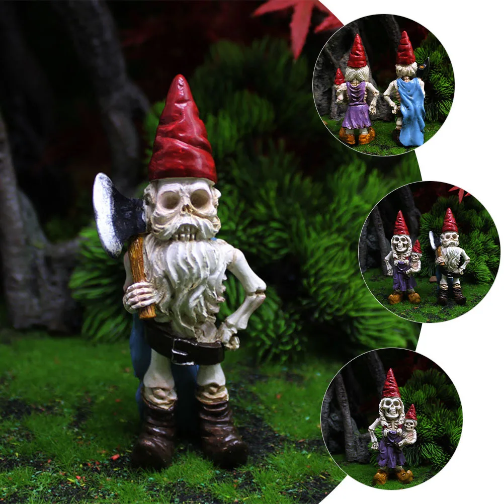 

2pcs Gnome Resin Statues Outdoor Halloween Decoration Sculpture Lawn Garden Gnomes Small Statue Gnome Skull