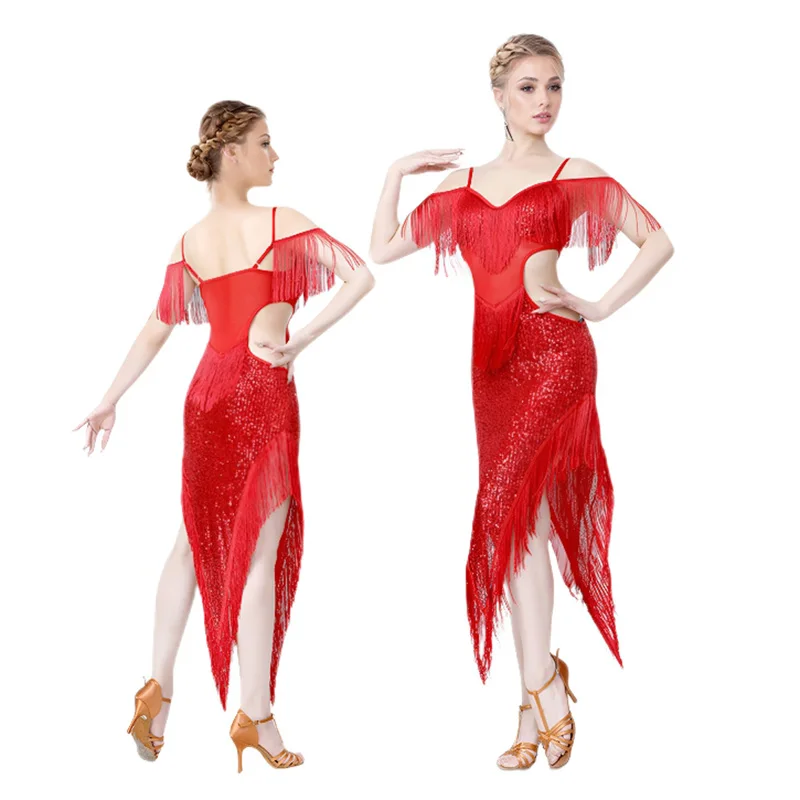Sexy Latin Dresses Women Fringe Salsa Tango Flapper Stage Costume Suit Latina Dance Competition Dresses Clothing