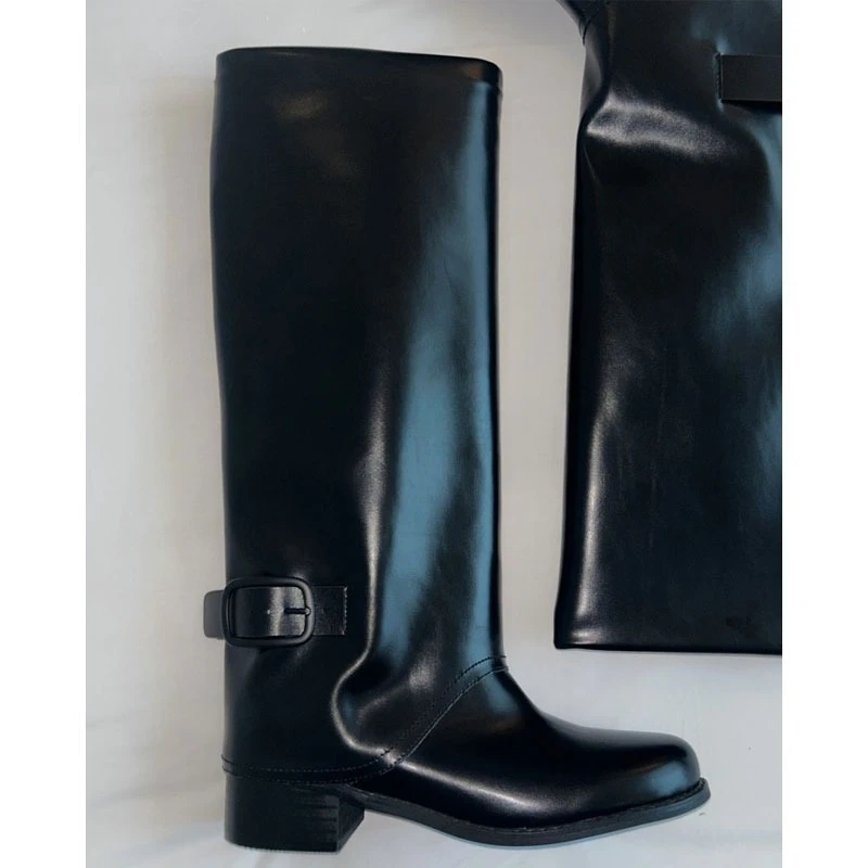 

lNS knee high boots thick heels trousers knight boots women's belt buckle 2025 autumn and winter retro loose high boots