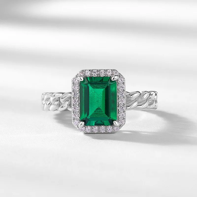 Geometric Cultivation of Emerald Light Luxury Ring for Women S925 Full Set with Colorful Precious Linen