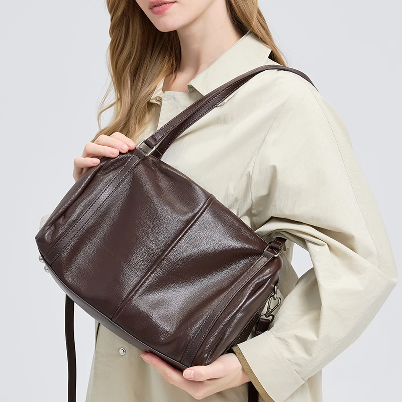 

Women Retro Top-grain leather Shoulder Bag Ladies Cow Genuine Leather Crossbody Bags Female Luxury Designer Handbags Boston bag