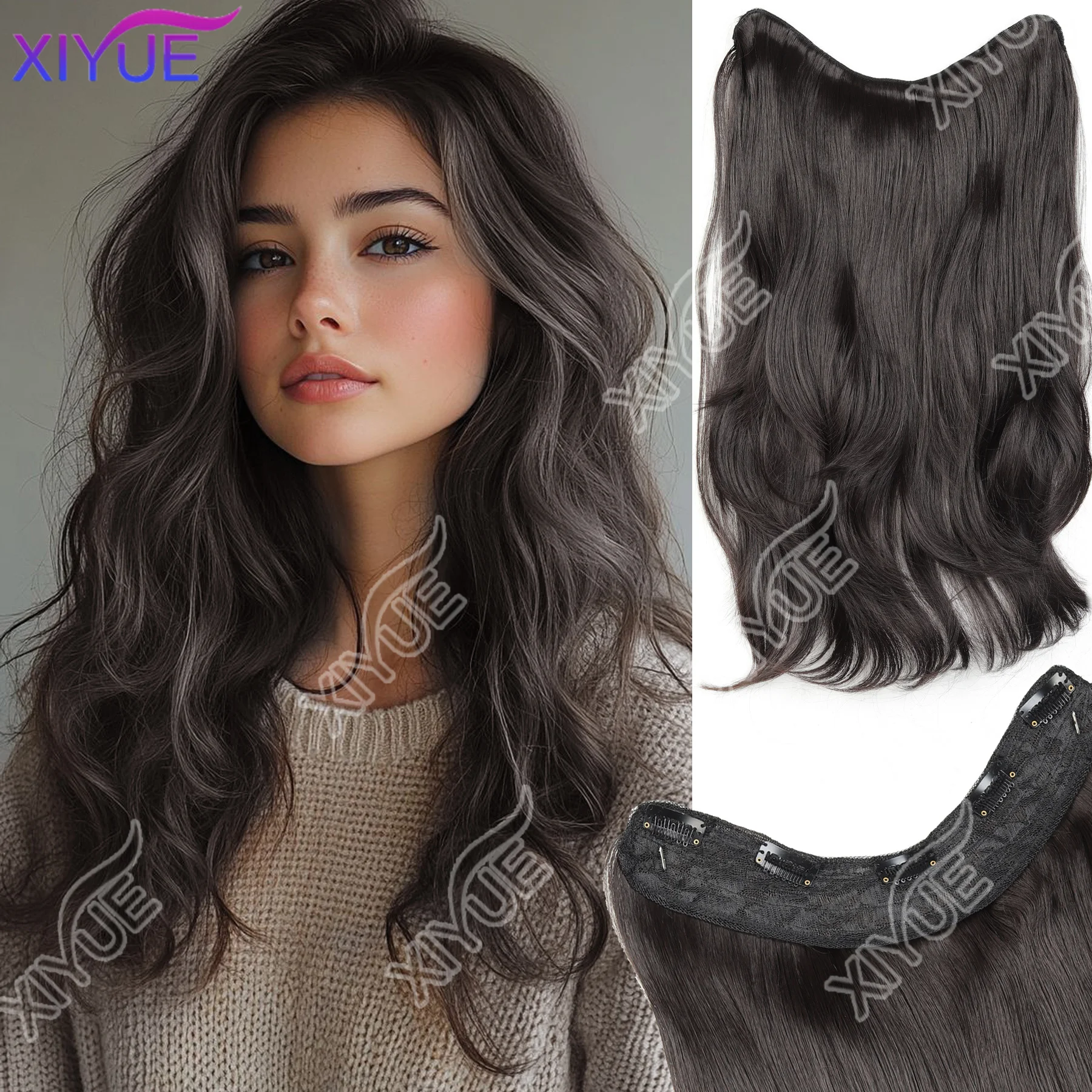 

Synthetic V-shaped Wavy Hair 5 Clips Extension Piece Surrounds The Wig Piece Sandwiched The Woman's Hair Curly Hair Accessories