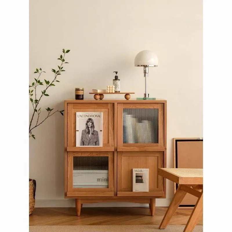 Aparador Estilo Japonés, Mueble de Almacenamiento de Madera Maciza, Vitrina Nórdica para Salón, Aparador Pequeño para