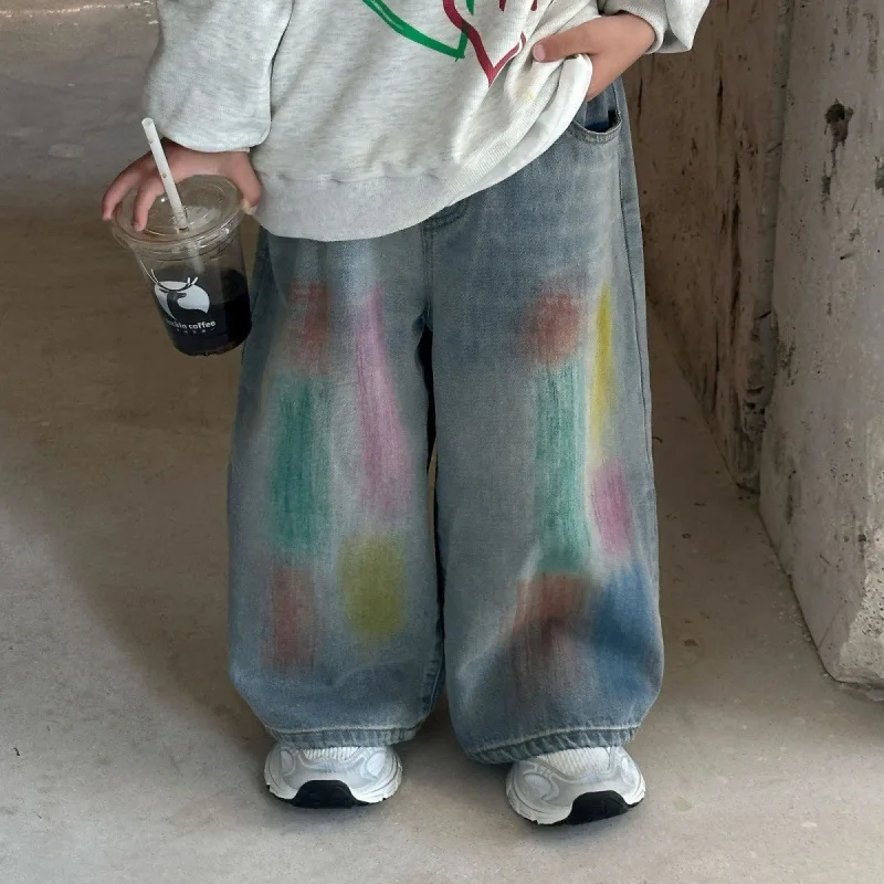 

Children Pants 2-8 Years New Fashion Boy Jeans Girl Jeans Spring Autumn Boys Graffiti Casual Loose Jeans