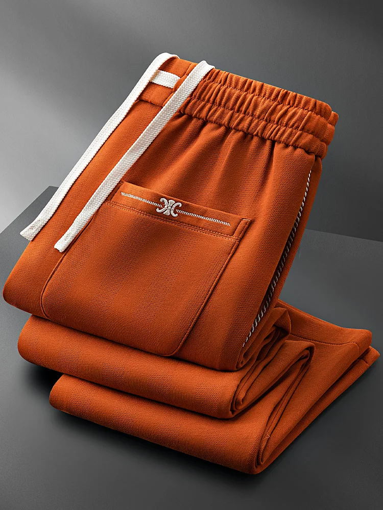 

Autumn Winter Cotton Sweatpants for Men Straight Leg Elastic Waist High End Embroidery Faionable Casual Sport Pants