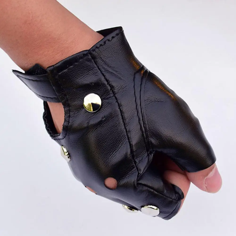 Men Women Gloves PU Leather Fingerless Fitness Sports Button Street Dance Perform Fishing Tactics Four Seasons Cycling Gloves