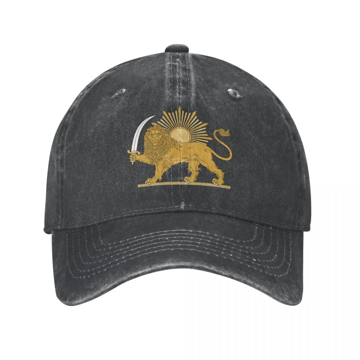 Men Baseball Cap Emblem Of Iran Lion And Sun Flag Of Iran Charcoal Washed Denim Vintage Cotton Dad Trucker Hat Unisex Adult