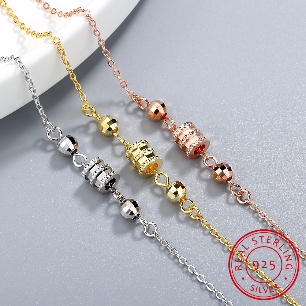 

Real 925 Sterling Silver Minimalist Geometric Lucky Beads Bracelet Fine Jewelry For Charm Women Party Jewelry Gift
