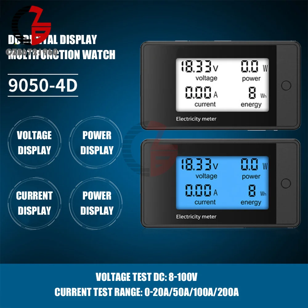 Imagem -06 - Lcd dc Digital Power Meter Monitor de Tensão Voltímetro Amperímetro Power Tester Carro 8v100v 20a 50a 100a 200a em 1