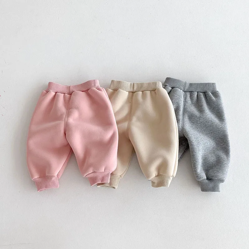 MILANCEL New Winter Kids Sweatpants Girls Cute Fleece Lining Bear Trousers 0-5T Children Thicken Sweet Casual Pants