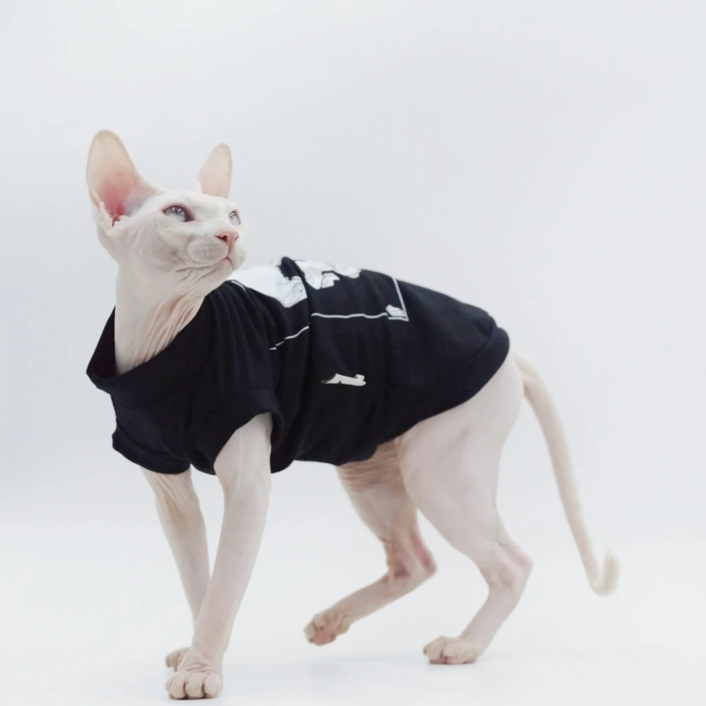 Halloween Costumes for Cat Dogs Black Skeleton T-shirt for Sphinx Winter Soft Undercoat for Kittens Loungewear for Devon Rex