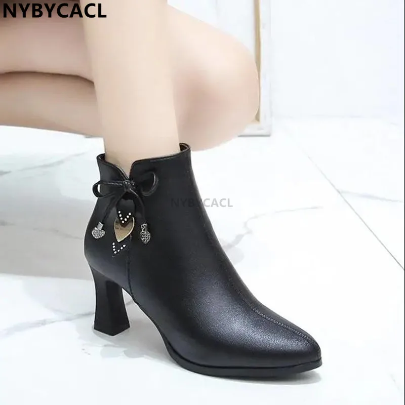 

Botas Femininas Women Classic High Quality Beige High Heel Short Ankle Boots Lady Fashion Black Spring and Fall Boots Big Size