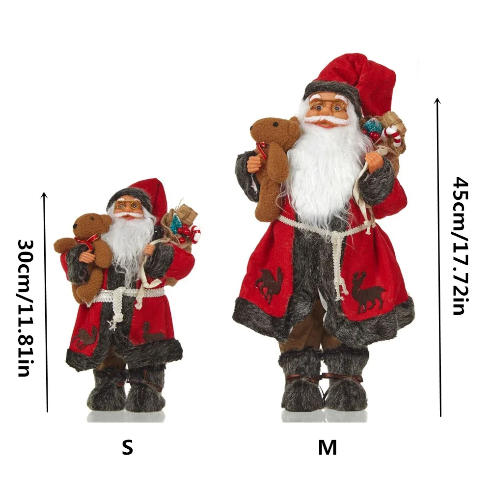 Red Santa Claus Christmas Doll Christmas Decoration for Home New Year Ornament Santa with Gift Bag for Fireplace Tabletop