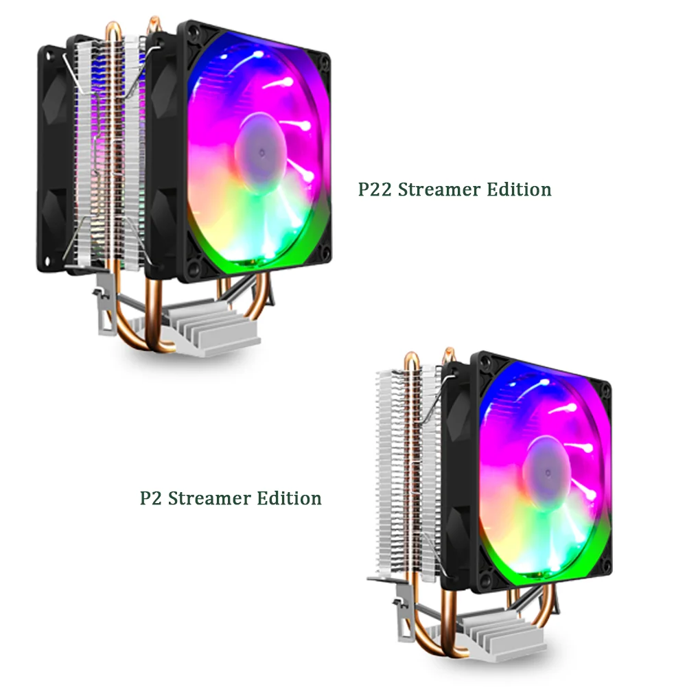 프로스트 P2 CPU 쿨러 듀얼 구리 튜브 히트 파이프 CPU 히트 싱크, LGA 775/115x/1366/1200 AMD 754/AM2/AM3/AM4 용 3 핀 90mm 팬 라디에이터