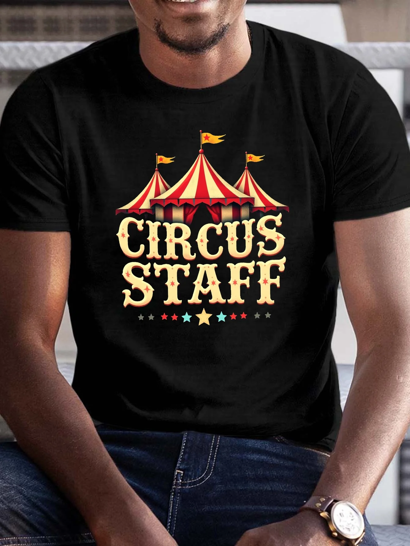 Men'S Short-Sleeve T-Shirt with a Large Circus Theme Print, Perfect for Casual Summer Wear