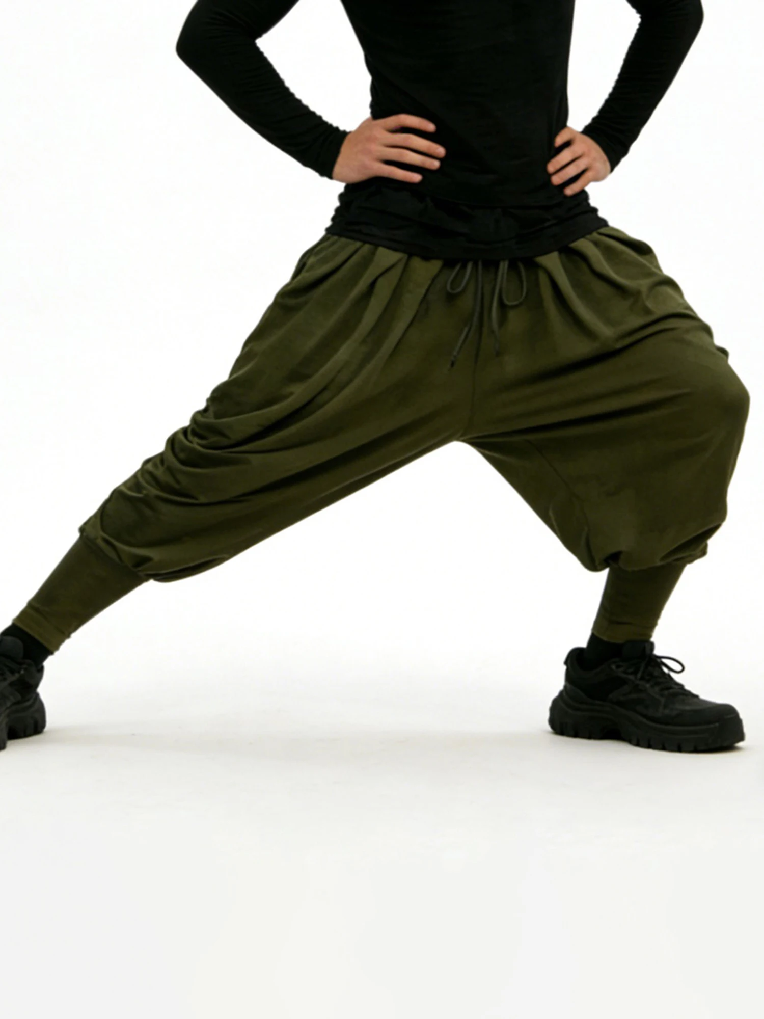 

Men s Relaxed Fit Harem Pants with Adjustable Drawstring Waistband and Stylish Drop Crotch Design in Solid Color