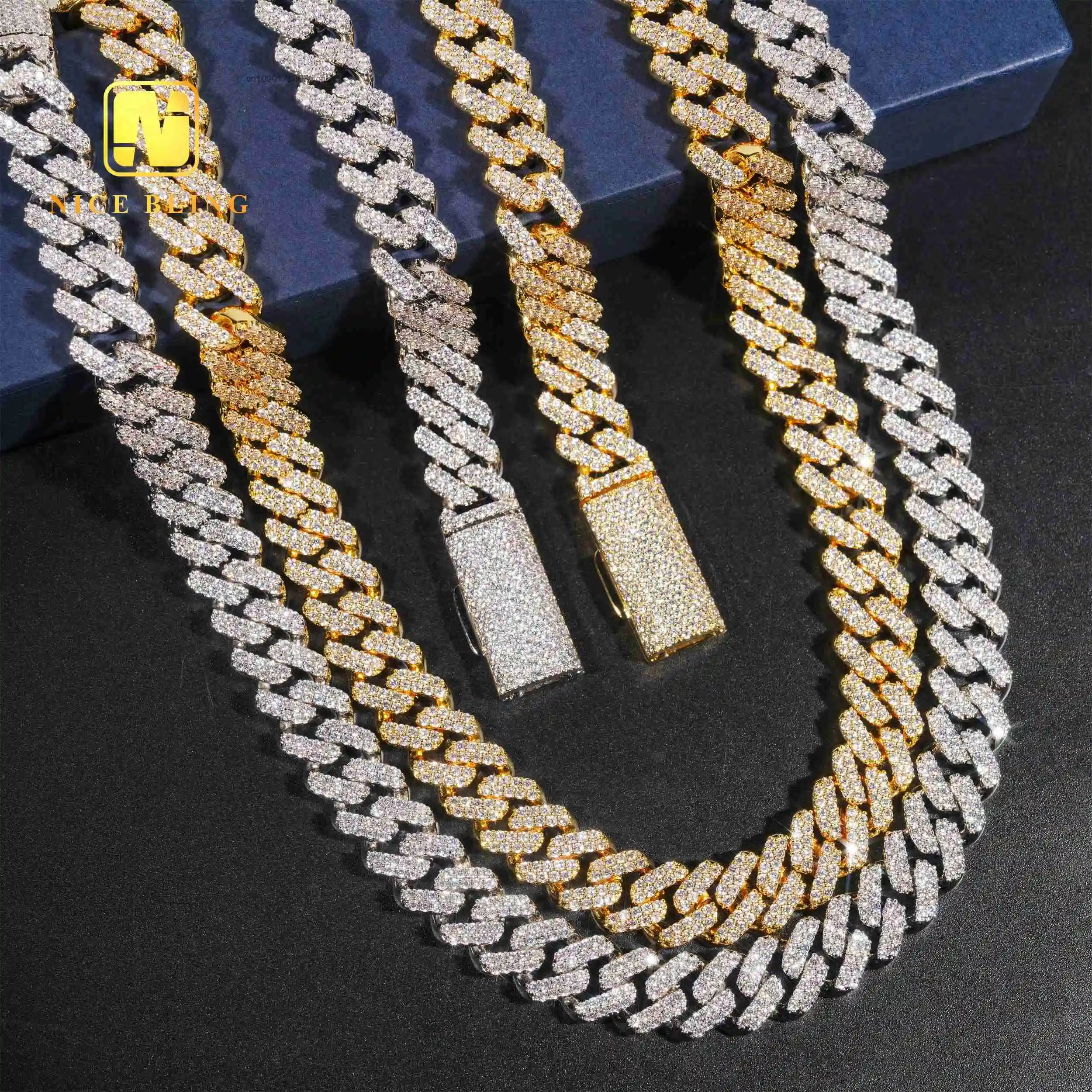 Gold 18K Plated Hot Sale 13mm Cuban Link Necklace Men Hip Hop Brass Chains 5a Moissanite Cubic Zirconia Necklaces Bracelets.
