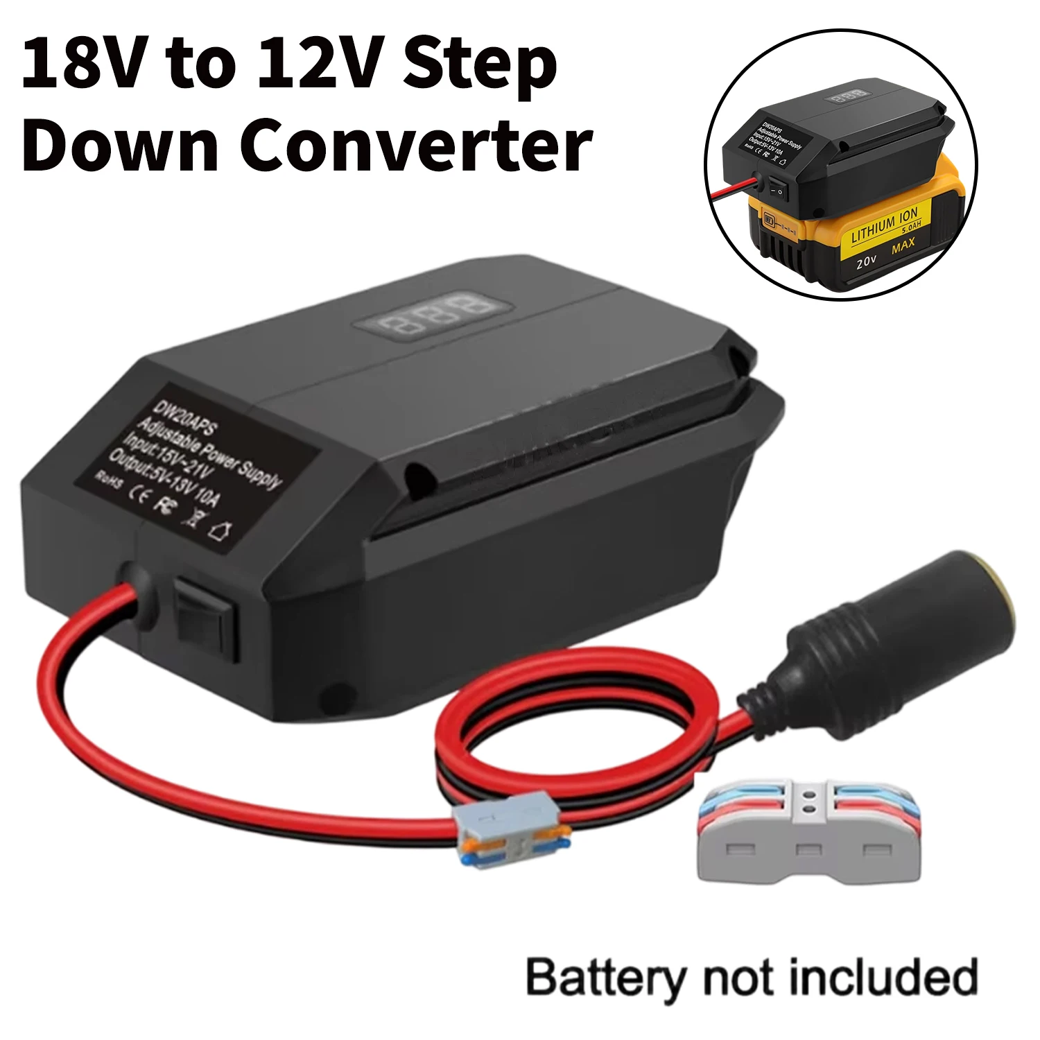 

DC 18 V to 12 V Step Down Converter for Makita/Dewalt/Milwuakee/Bosch 18 V Battery,Battery Adapter Cigarette Lighter