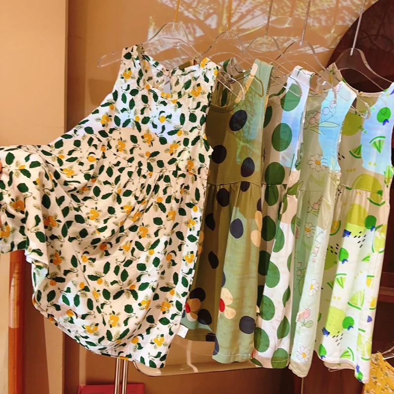 Girls' Fresh Print Sleeveless Dress, Sweet Loose Vest Dress for Summer