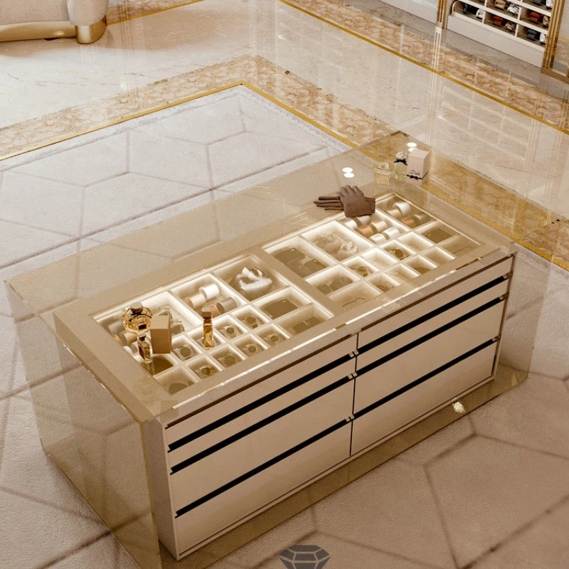 

New Cloakroom Kitchen Island Household Light Luxury Glass Middle Island Cabinet