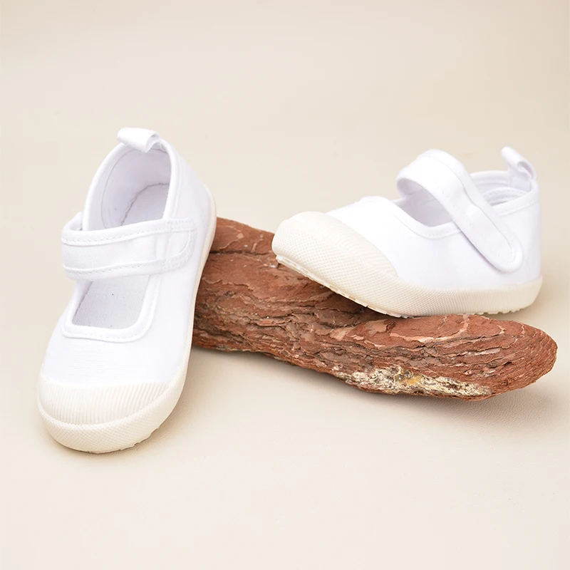 Little Girls\' Spring Outdoor Blank White Canvas Sneakers Toddlers Comfortable Non-Slip Slip-on Casual Walking Shoes EY8280J
