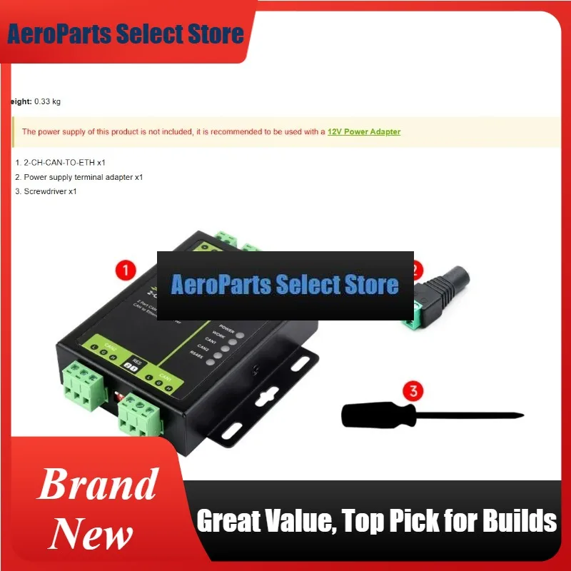 AeroPartsWaveshare Industrial Dual-channel CAN To Ethernet Server With Two CAN Ports, RS485 Support, Repeater Mode And DIN-rail