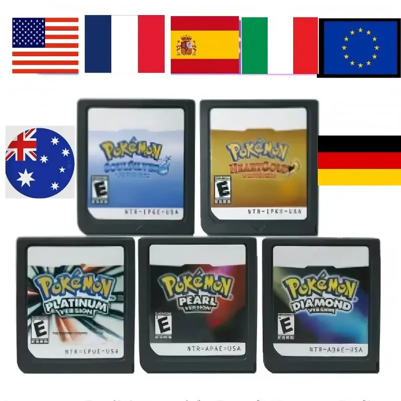 

USA EUR NOE ESP ITA FRA Version Pokemon HeartGold SoulSilver Platinum Diamond Pearl Video Game Cardride For DS 2DS 3DS Console