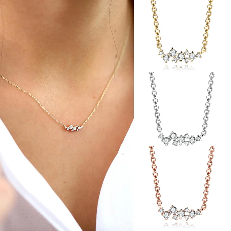 

925 Silver Chain Luxury crystal Pendant Necklace For Women Charm Clavicle Chain Necklaces Ladies Mother's Day Birthday Gift