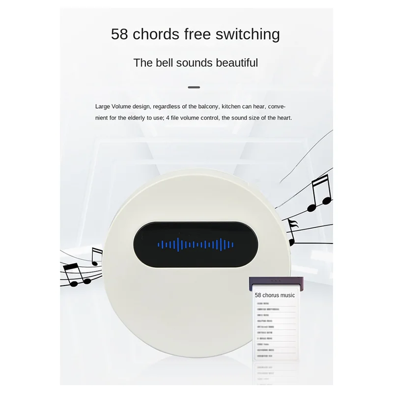 AA87 جرس الباب اللاسلكي مقاوم للماء جرس الباب الذكي IP68 جرس الباب المنزلي الذكي 58 أغنية 4-Level التحكم في مستوى الصوت