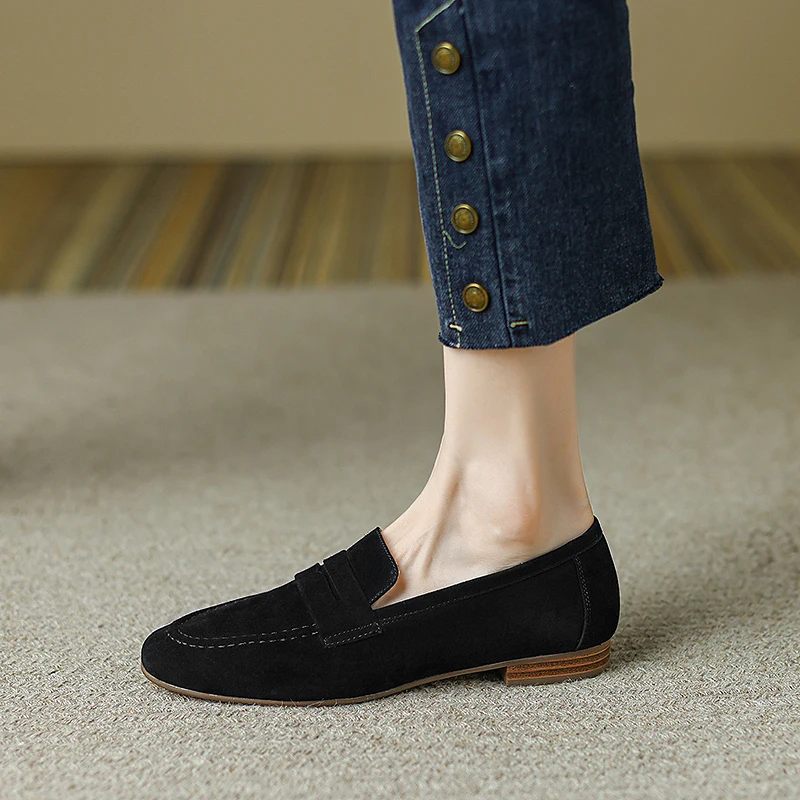 Casual Loafers Women Slip-On Flats Real Leather Ladies Mules Kid Suede Daily Driving Flats Women Basic Moccasins Big Size 41