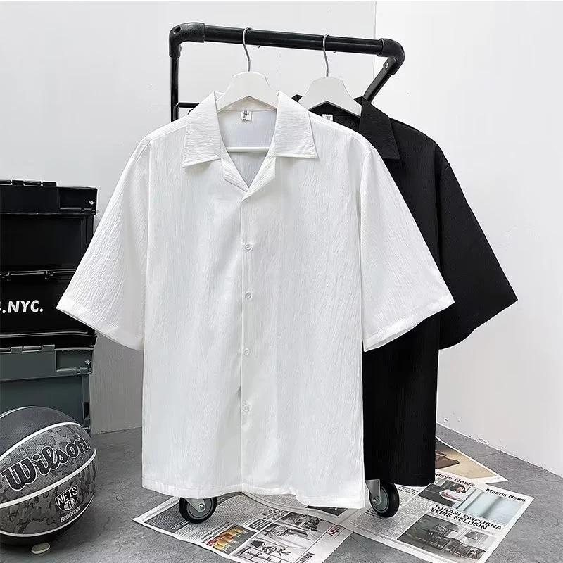 

Light Luxury High end Hanging Trend Short Sleeved Shirt for Men Summer Top Korean Loose Half Sleeved No Ironing Shirt