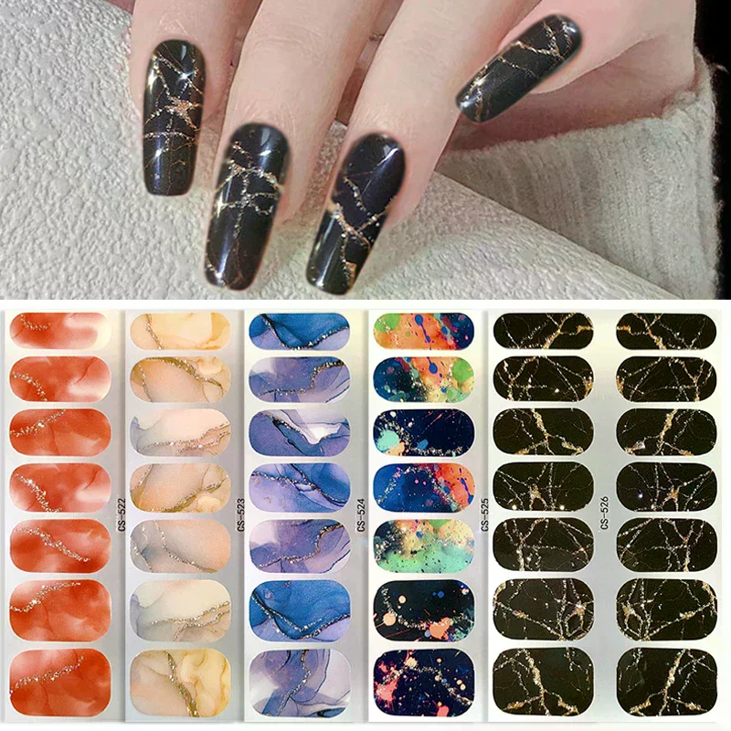 No Baking Lamp Waterproof Nail Wraps Full Cover Nail Stickers Firm And Not Easy To Fall Off 14 Nails/Set Multi Color Nail Patch