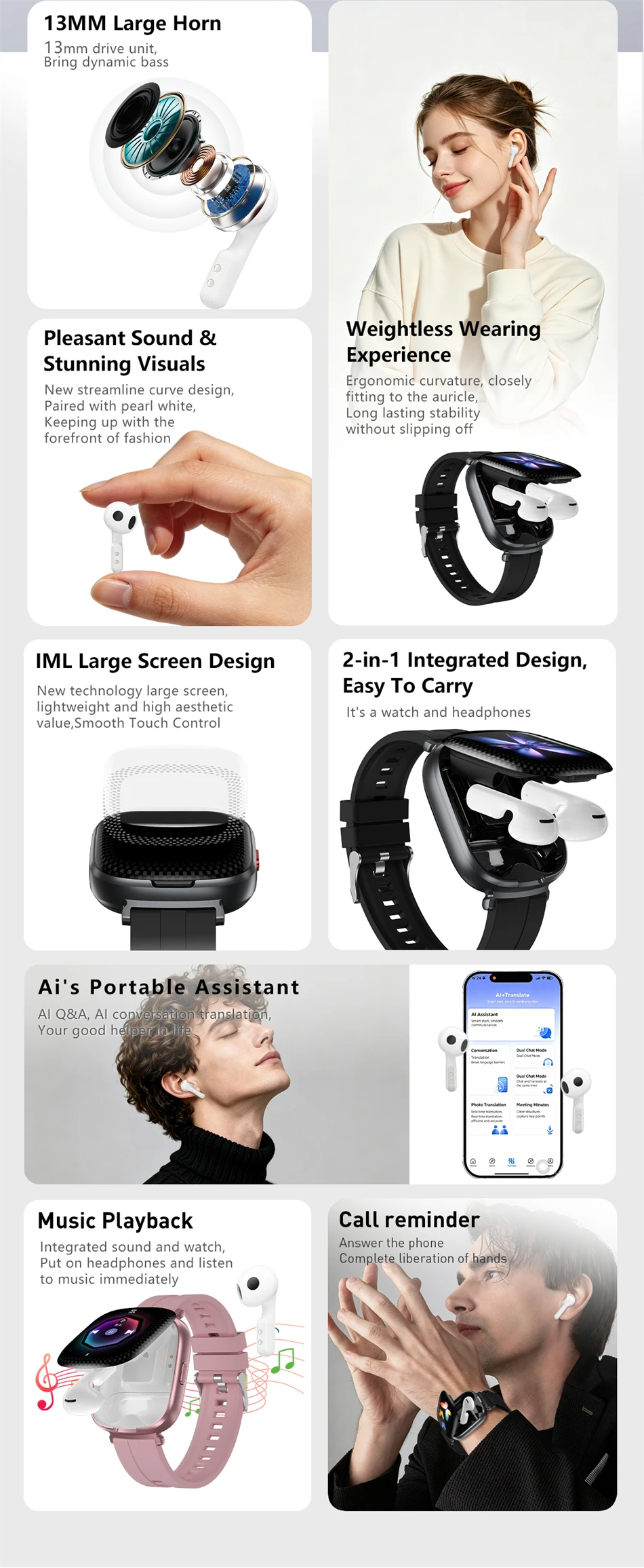 Neue TWS-Ohrhörer Smartwatch 2-in-1 Ohrhörer Smartwatch Kabellose Bluetooth-Kopfhörer Uhren Herzfrequenz Sport Fitness Armband – Detail 2
