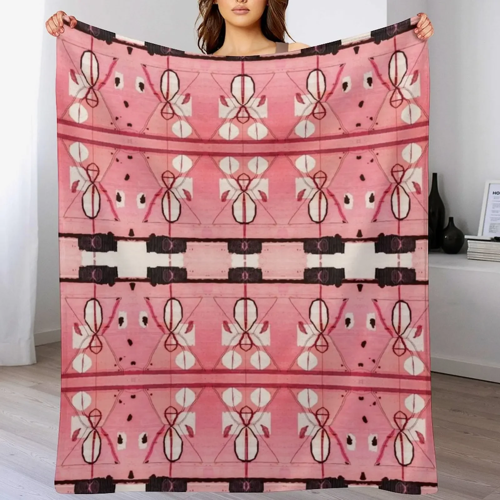 

Black & Pink Oriental Boho Traditional Antique Moroccan Artwork. Throw Blanket valentine gift ideas funny gift Blankets