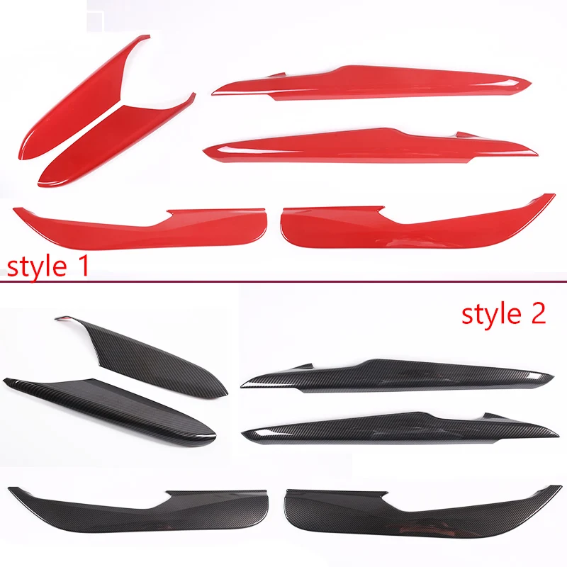 ABS Carbon Fiber/Red For Chevrolet Corvette C8 Stingray Z51 Z06 2020-2023 Interior Trim Door Panel Trim Cover Sticker Accessory