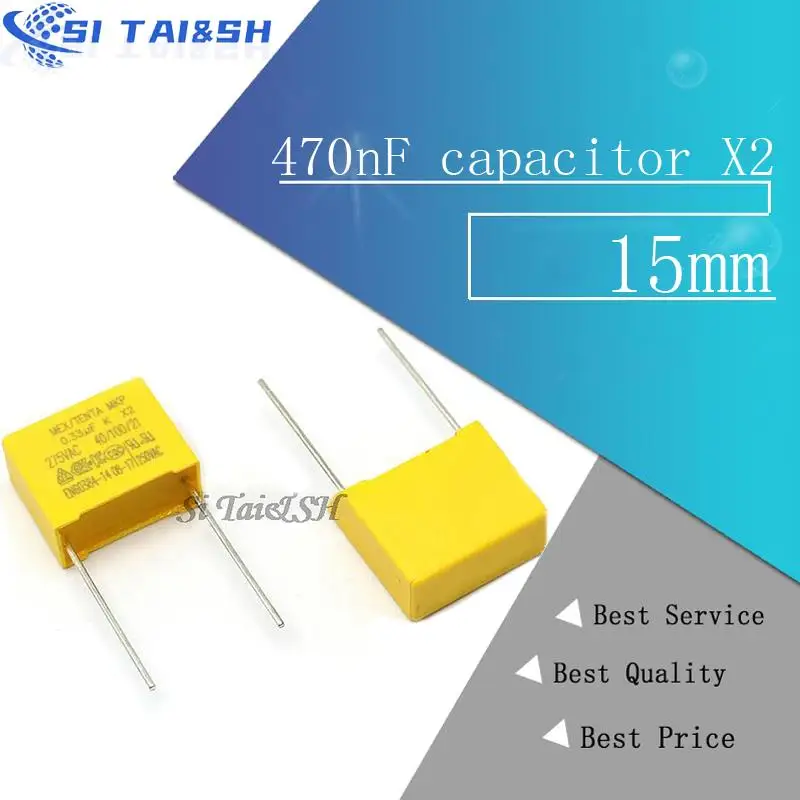 10pcs 470nF capacitor X2 capacitor 275VAC Pitch 15mm X2 Polypropylene film capacitor 0.47uF