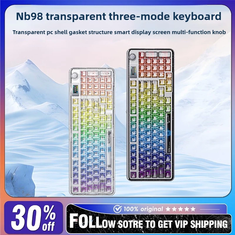 

AULA NB98 Transparent Mechanical Keyboard Wireless Bluetooth Tri-mode LCD Gasket Structure 8000mAh Customized Gaming Keyboard