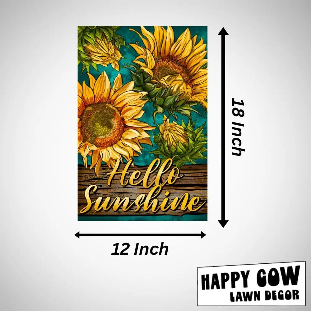 Double-Sided Garden Flag 12x18 Fall Yard Decor, Outdoor Garden Welcome Flag for Lawn, Farm and Patio Banner (Hello Sunshine) SSL