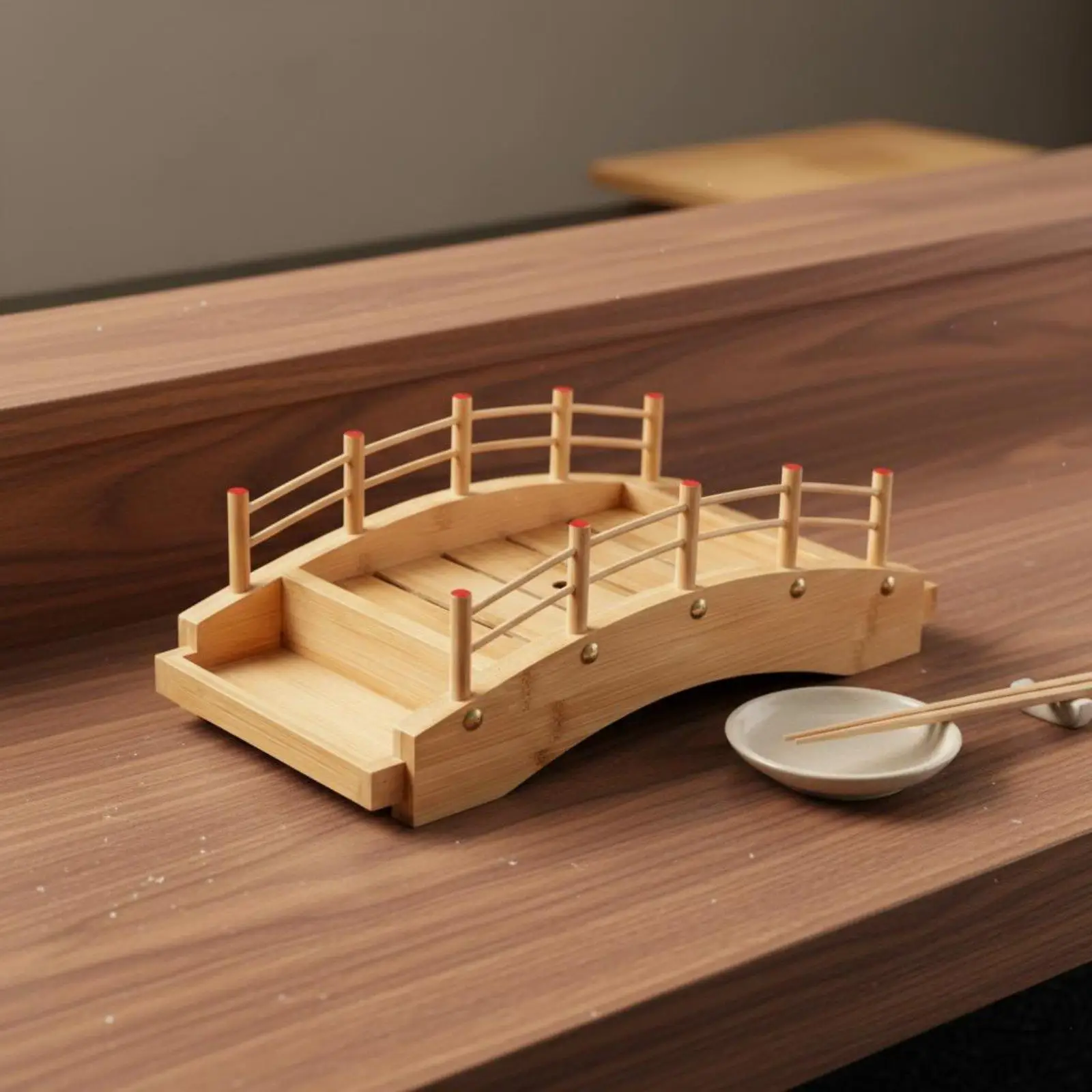 Sushi Bridge Platter Decorative Presentation Wooden Arch Plate for Hotel, Chefs