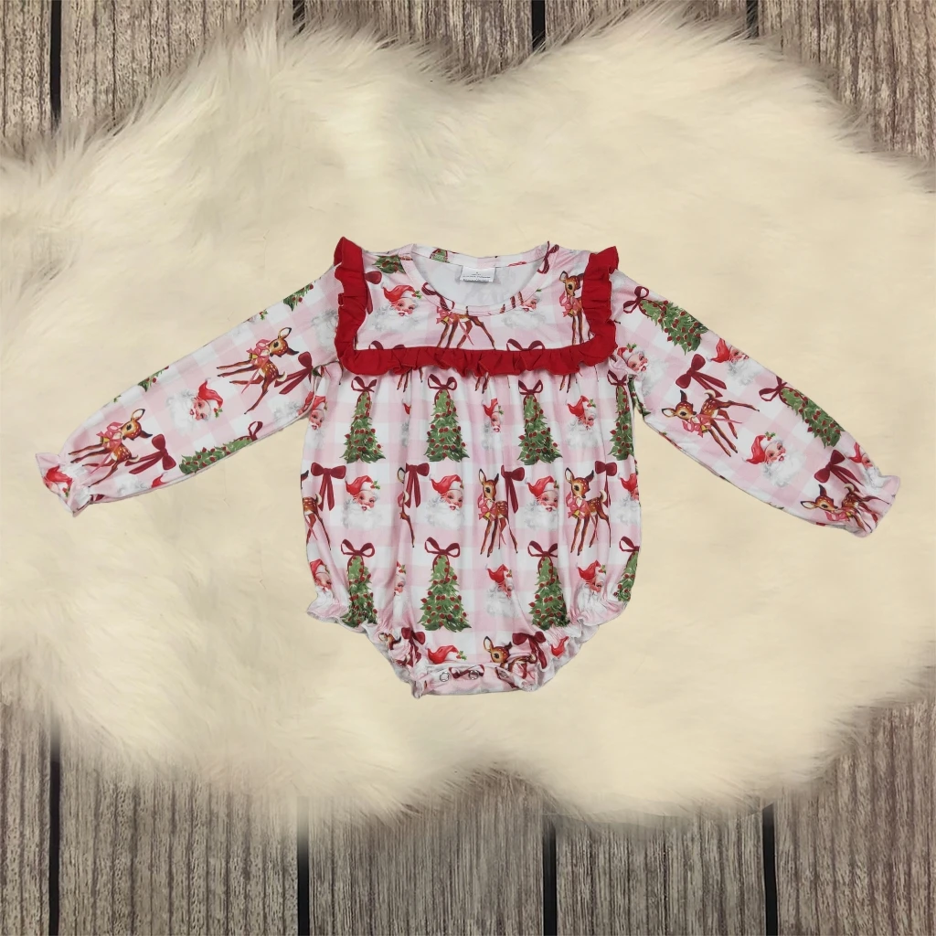 

Kids Infant Christmas Bubble Romper Children Santa Trees Long Sleeves Baby Girl Jumpsuit Newborn Toddler Red Ruffle Clothing