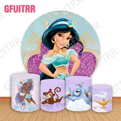 Aladdin Jasmine Birthday Round Backdrop Princess Party Decoration Cylinder Covers Baby Shower Circle Covers Photo Background