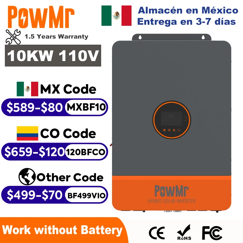 PowMr 10KW Split Phase Inverter 48V 110V 220V Hybrid Solar Inverter Dual MPPT Dual Output Off Grid with MPPT 200A Solar Charger
