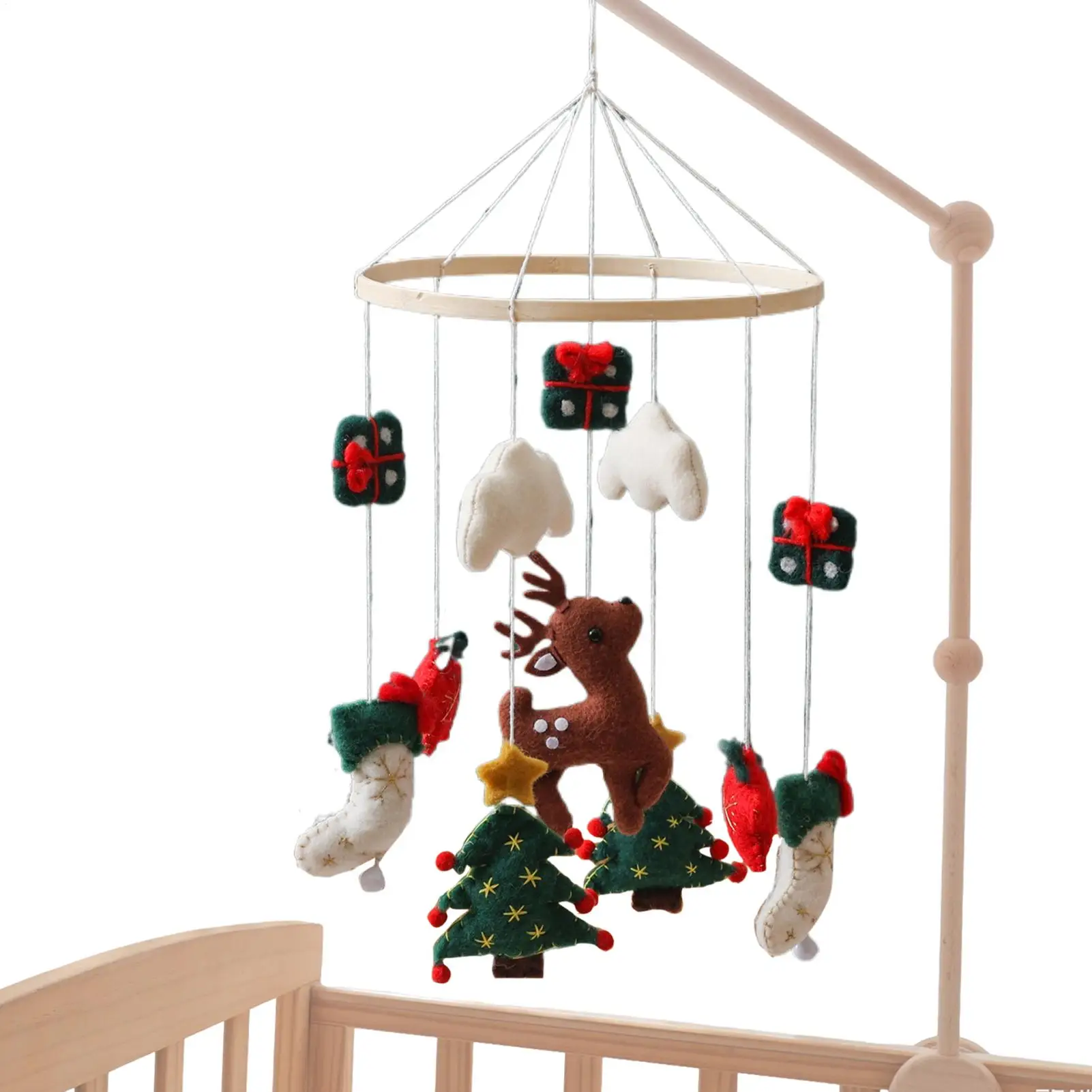 Baby Mobile for Crib Christmas Nursery Mobile Wind Chime Felt Reindeer Christmas Tree Nursery Decor for Children's Room Birthday
